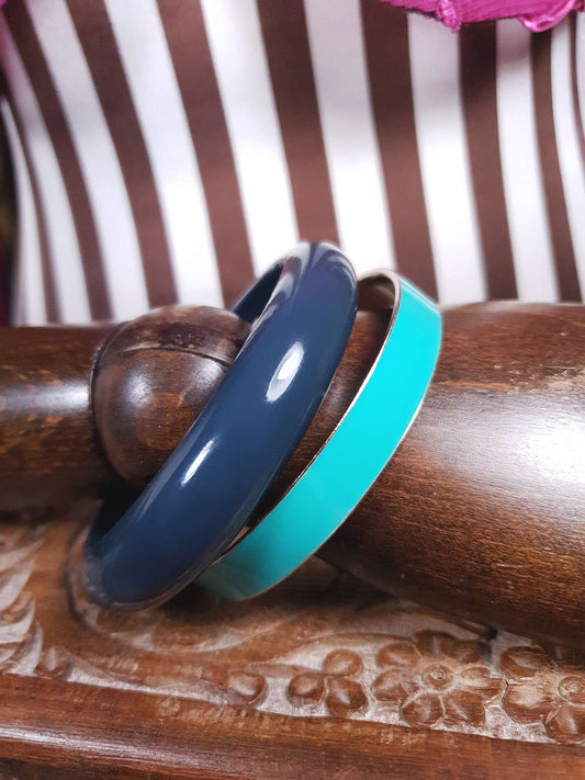 Vintage 1970s Blue Bangle Bracelet Set Retro
