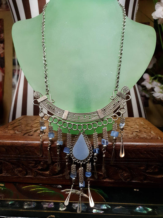 Vintage 1970s Blue Aventurine Necklace 18" Boho Moonglow Bohemian