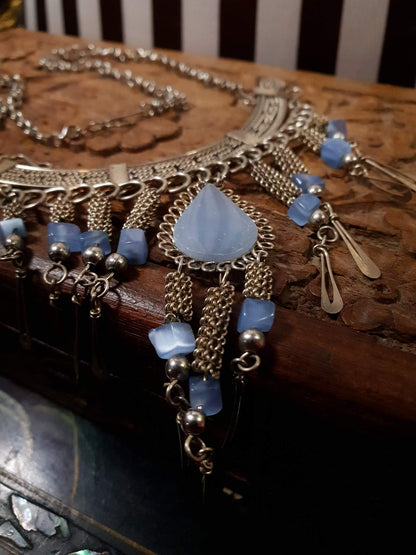 Vintage 1970s Blue Aventurine Necklace 18" Boho Moonglow Bohemian