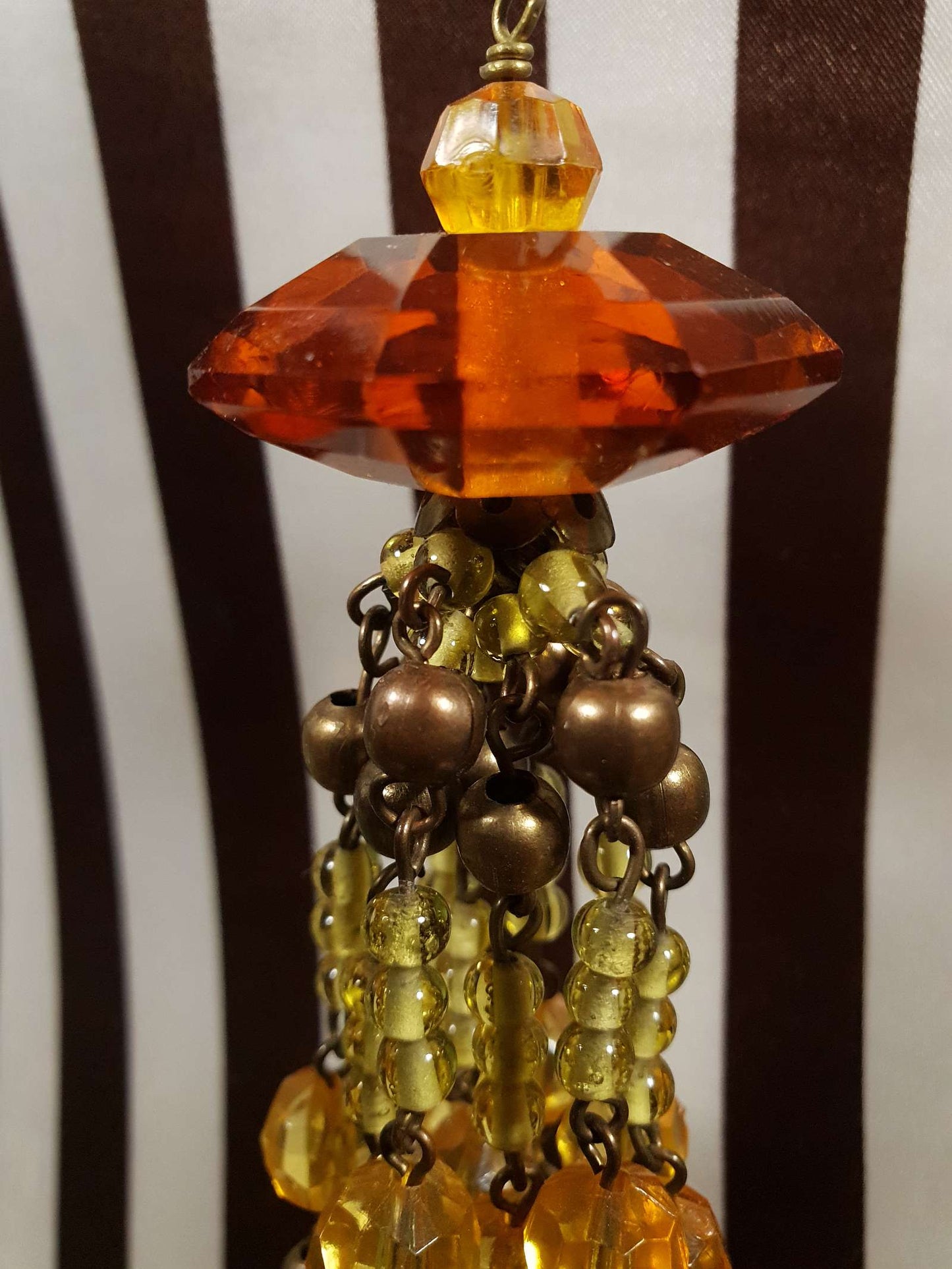 Vintage 1970s Boho Beaded Necklace Orange Yellow Glass Bohemian Long Retro