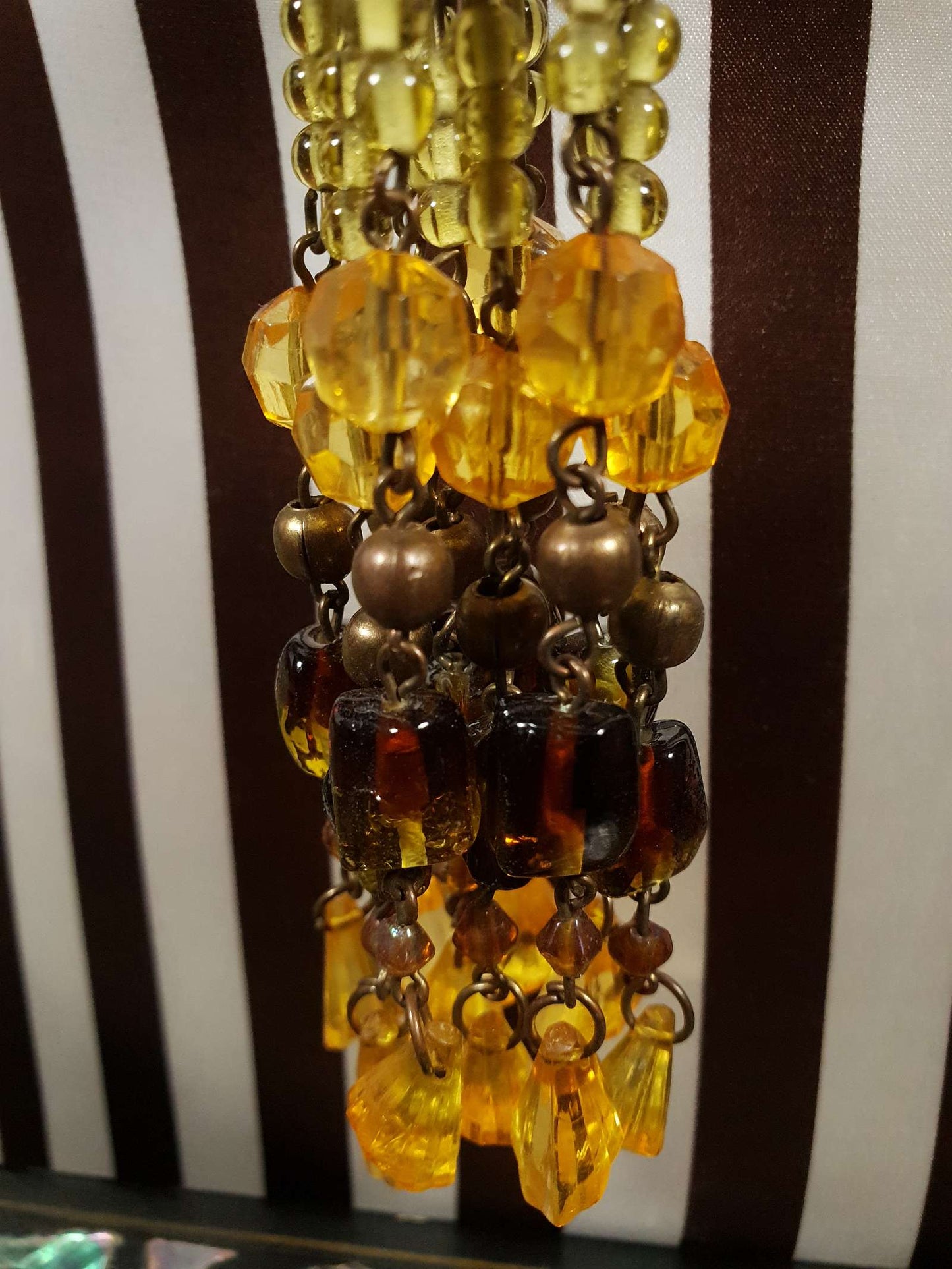 Vintage 1970s Boho Beaded Necklace Orange Yellow Glass Bohemian Long Retro