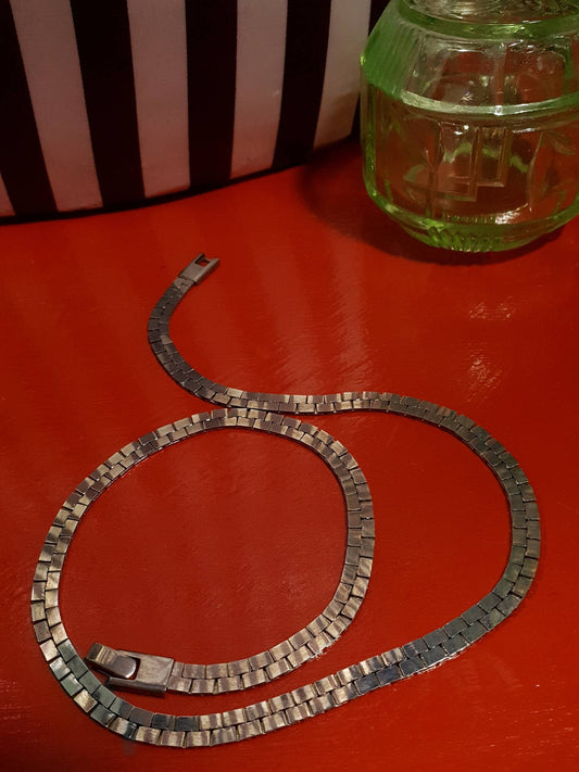 Vintage 1970s Snake Chain Necklace 18" Silver-Tone Choker Retro