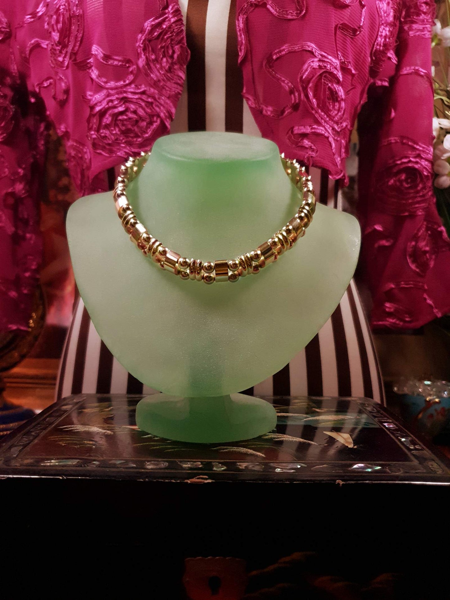 Vintage 1970s Choker Necklace 14" Modernist Gold Tone Retro - Rare