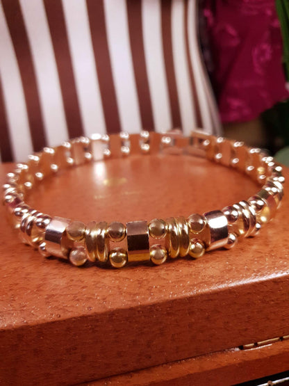 Vintage 1970s Choker Necklace 14" Modernist Gold Tone Retro - Rare