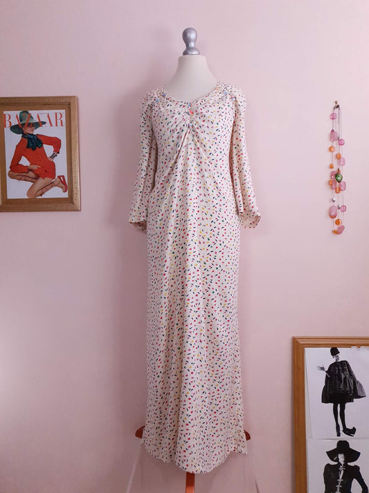 Vintage 1970s Floral Maxi Dress Summer Flower Retro Cottagecore Country