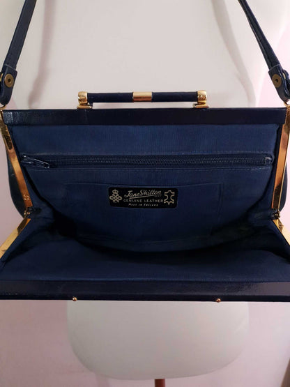 English Classics - Vintage 1970s Jane Shilton Navy Blue Leather Shoulder Bag Handbag
