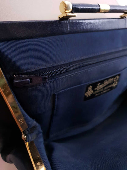 English Classics - Vintage 1970s Jane Shilton Navy Blue Leather Shoulder Bag Handbag