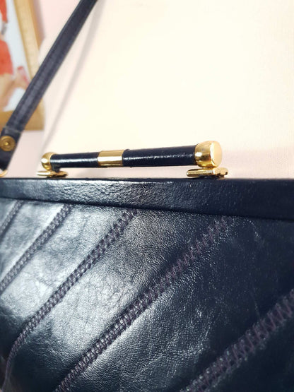 English Classics - Vintage 1970s Jane Shilton Navy Blue Leather Shoulder Bag Handbag