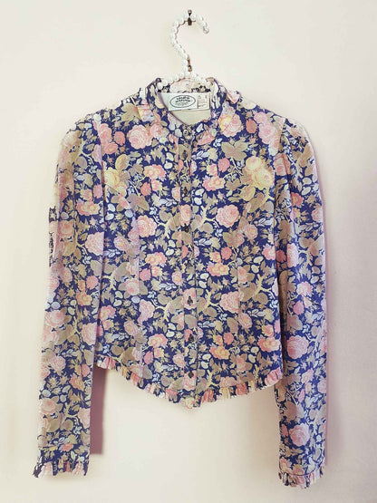 Vintage 1970s Laura Ashley Rose Floral Ruffle Blouse - English Classics Size 10