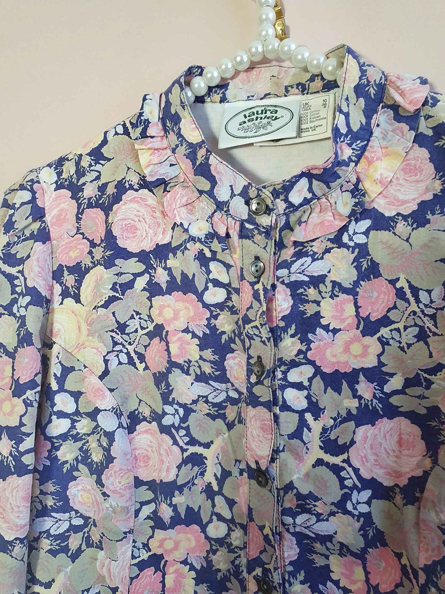 Vintage 1970s Laura Ashley Rose Floral Ruffle Blouse - English Classics Size 10