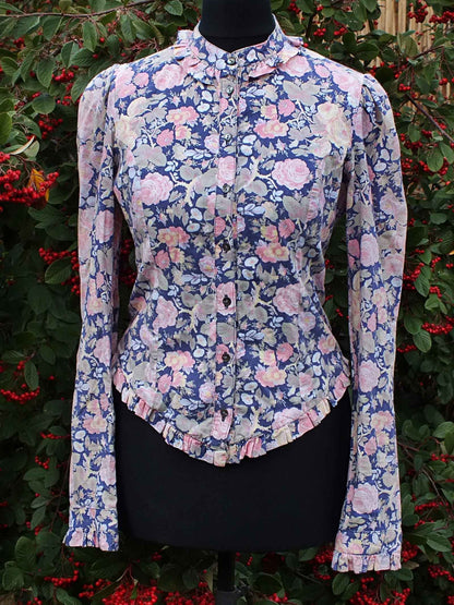 Vintage 1970s Laura Ashley Rose Floral Ruffle Blouse - English Classics Size 10