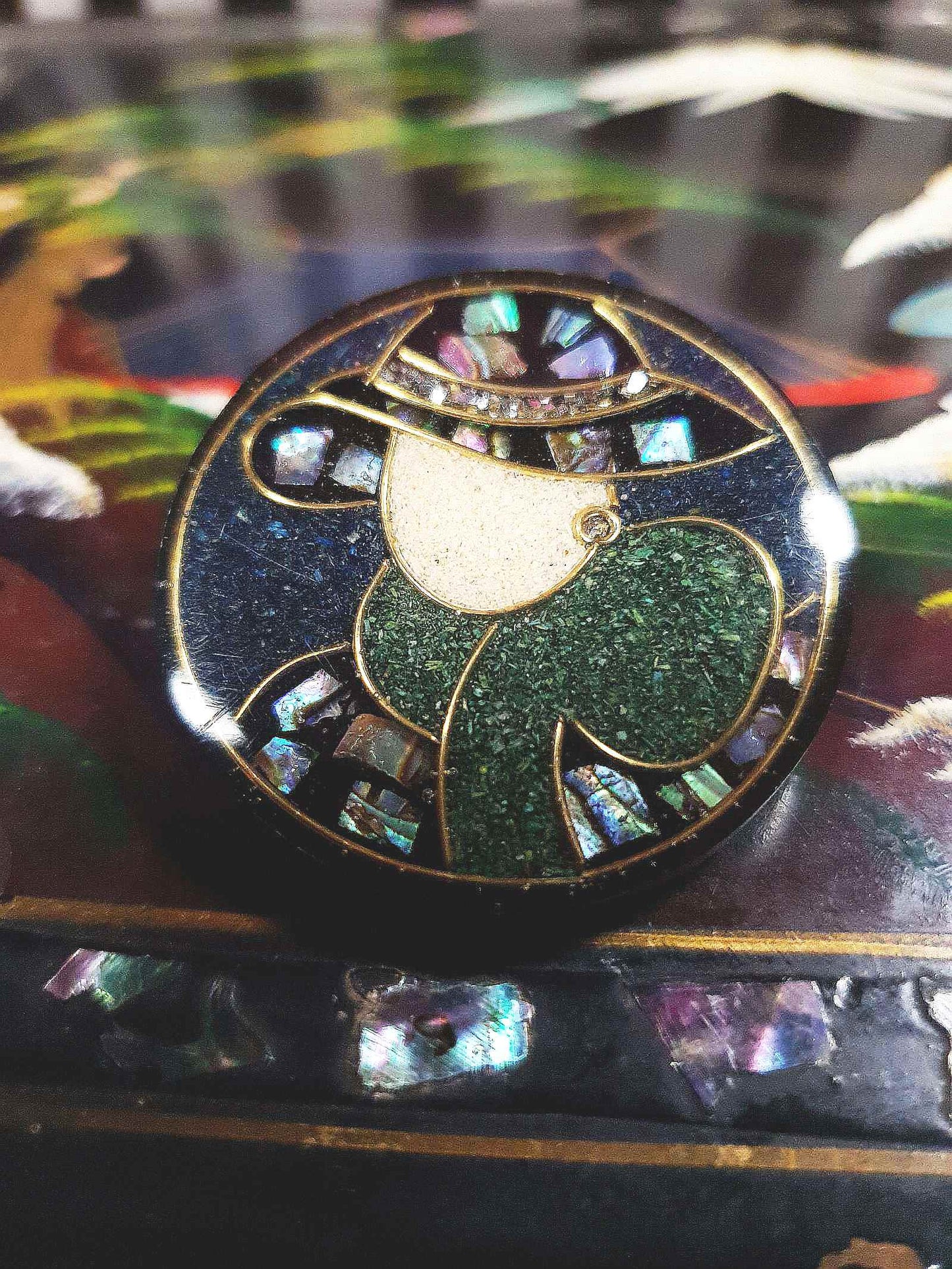 Vintage 1970s Lee Sands Brooch Abalone Shell Lady Hat Pin