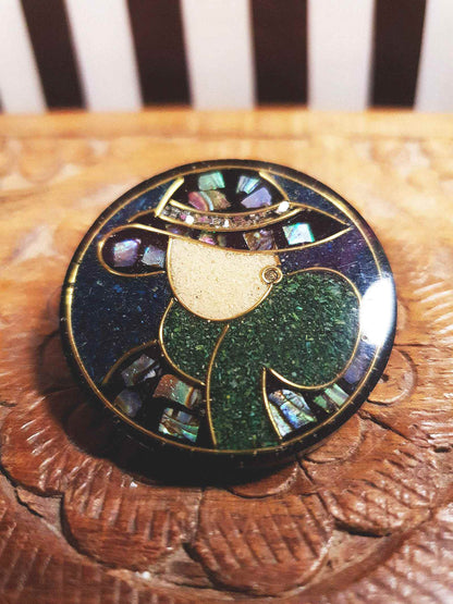 Vintage 1970s Lee Sands Brooch Abalone Shell Lady Hat Pin