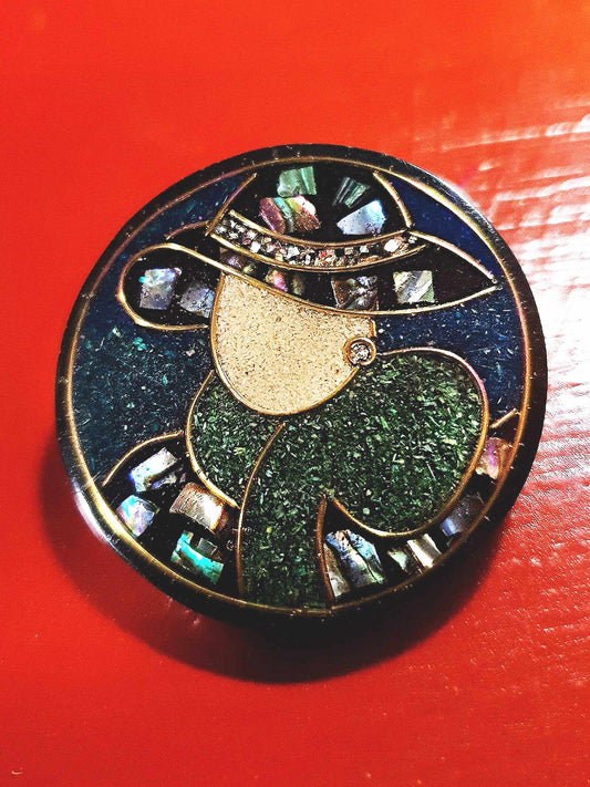 Vintage 1970s Lee Sands Brooch Abalone Shell Lady Hat Pin