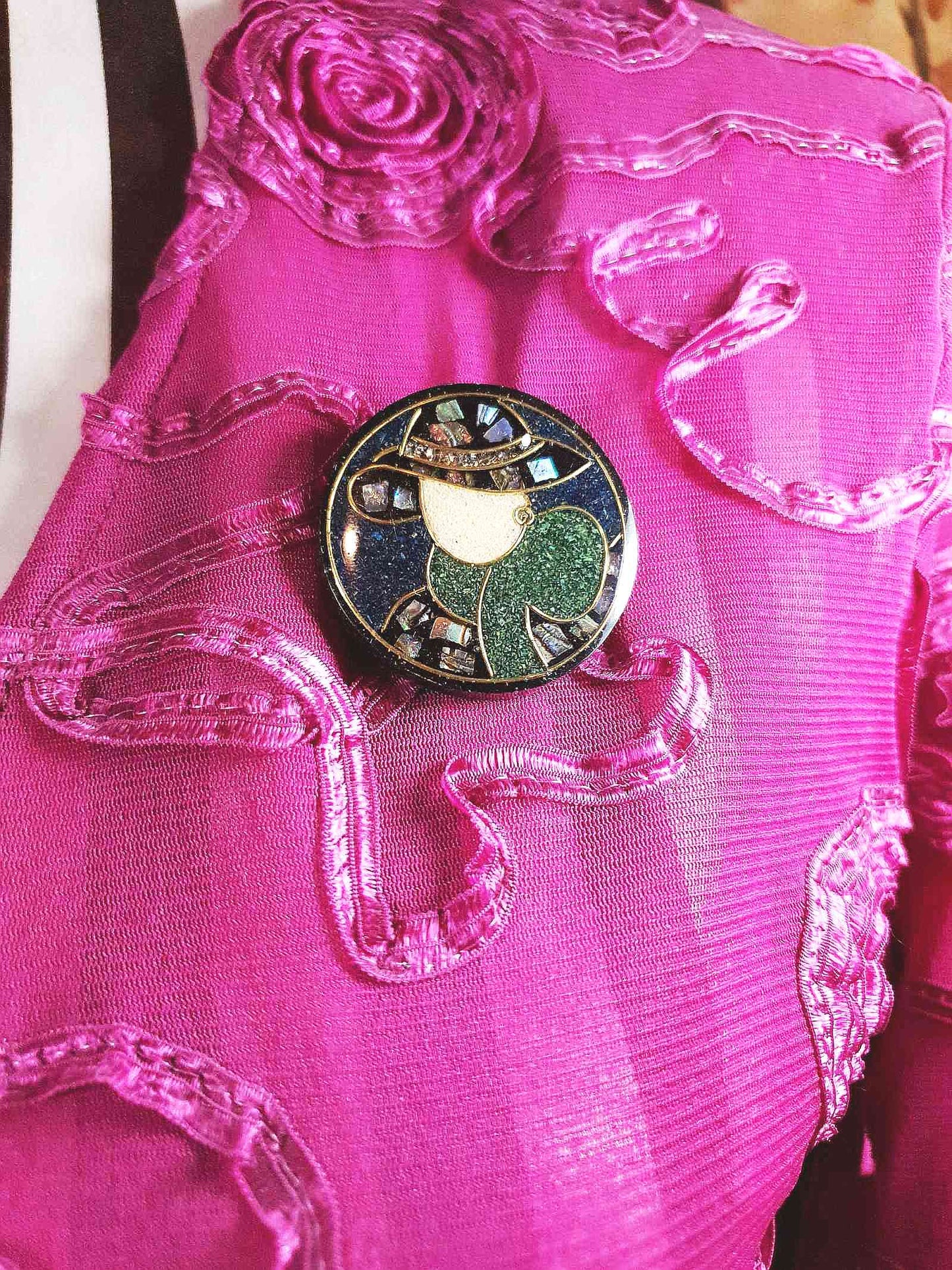 Vintage 1970s Lee Sands Brooch Abalone Shell Lady Hat Pin
