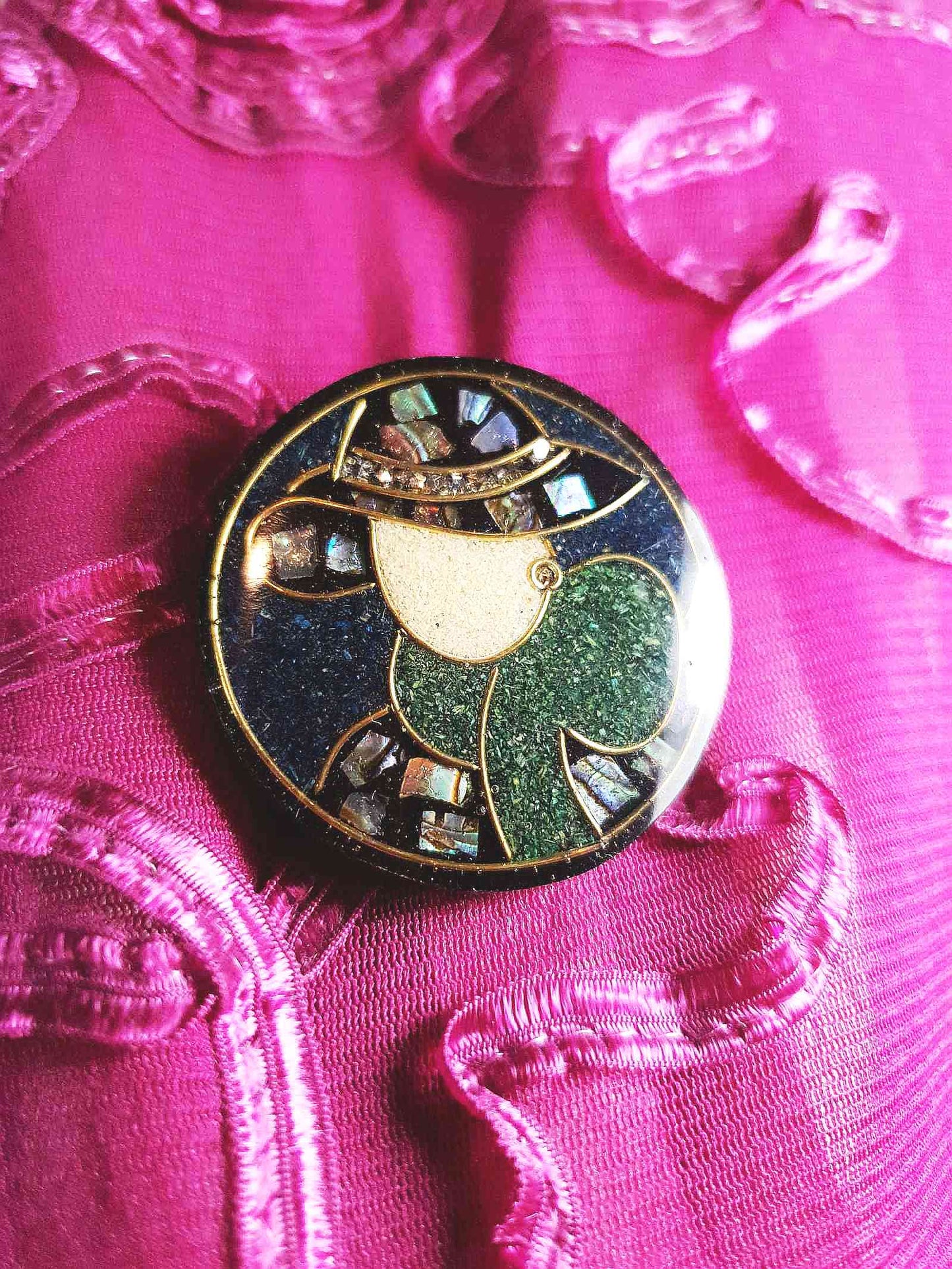 Vintage 1970s Lee Sands Brooch Abalone Shell Lady Hat Pin