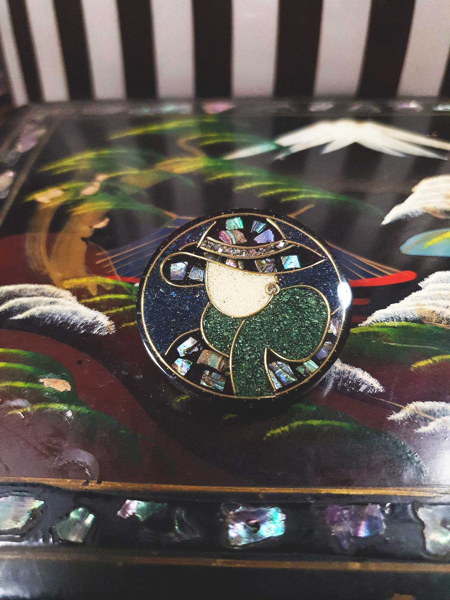 Vintage 1970s Lee Sands Brooch Abalone Shell Lady Hat Pin