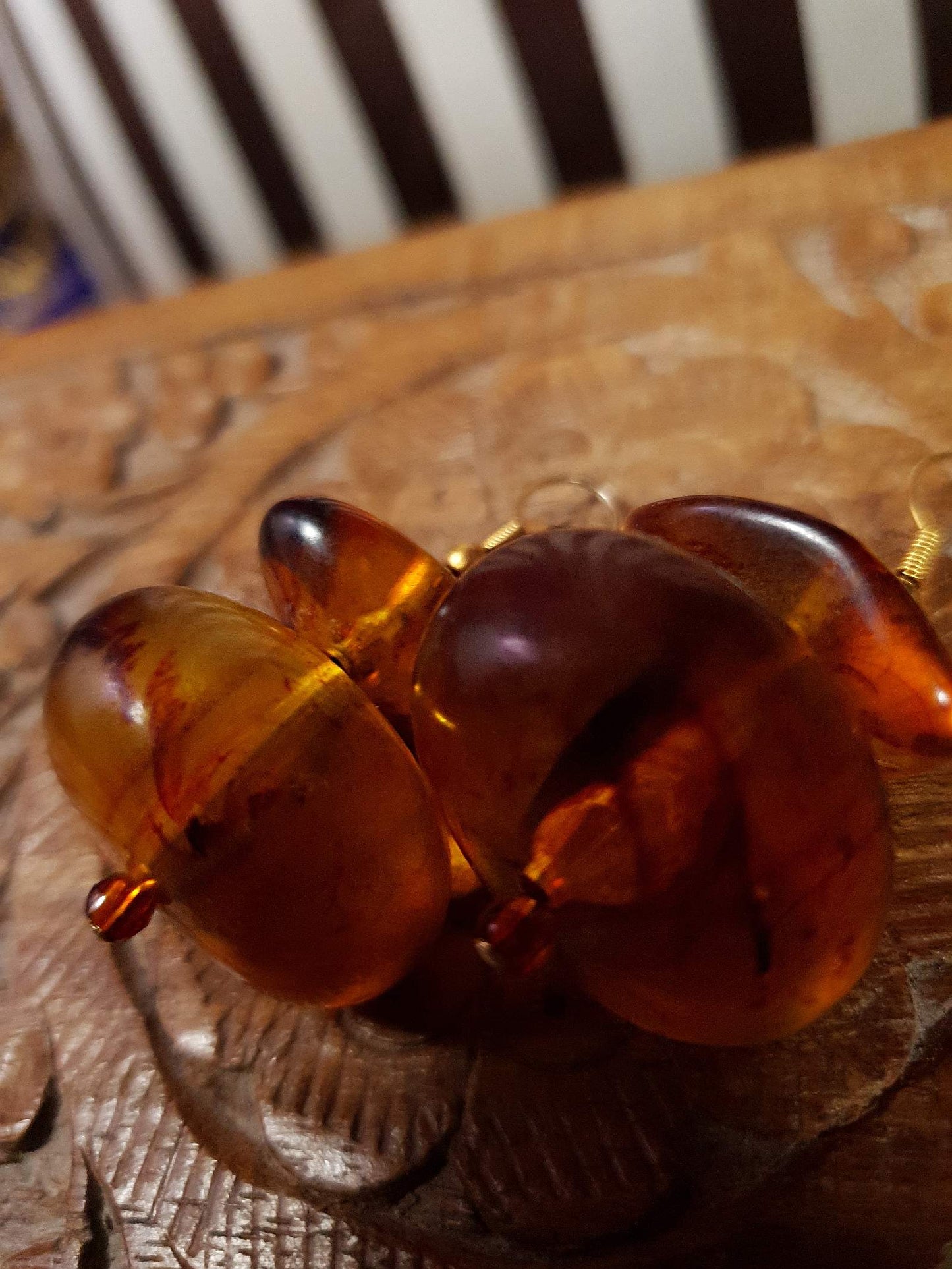 Vintage 1970s Orange Lucite Earrings Boho Dangle Drop Bohemian