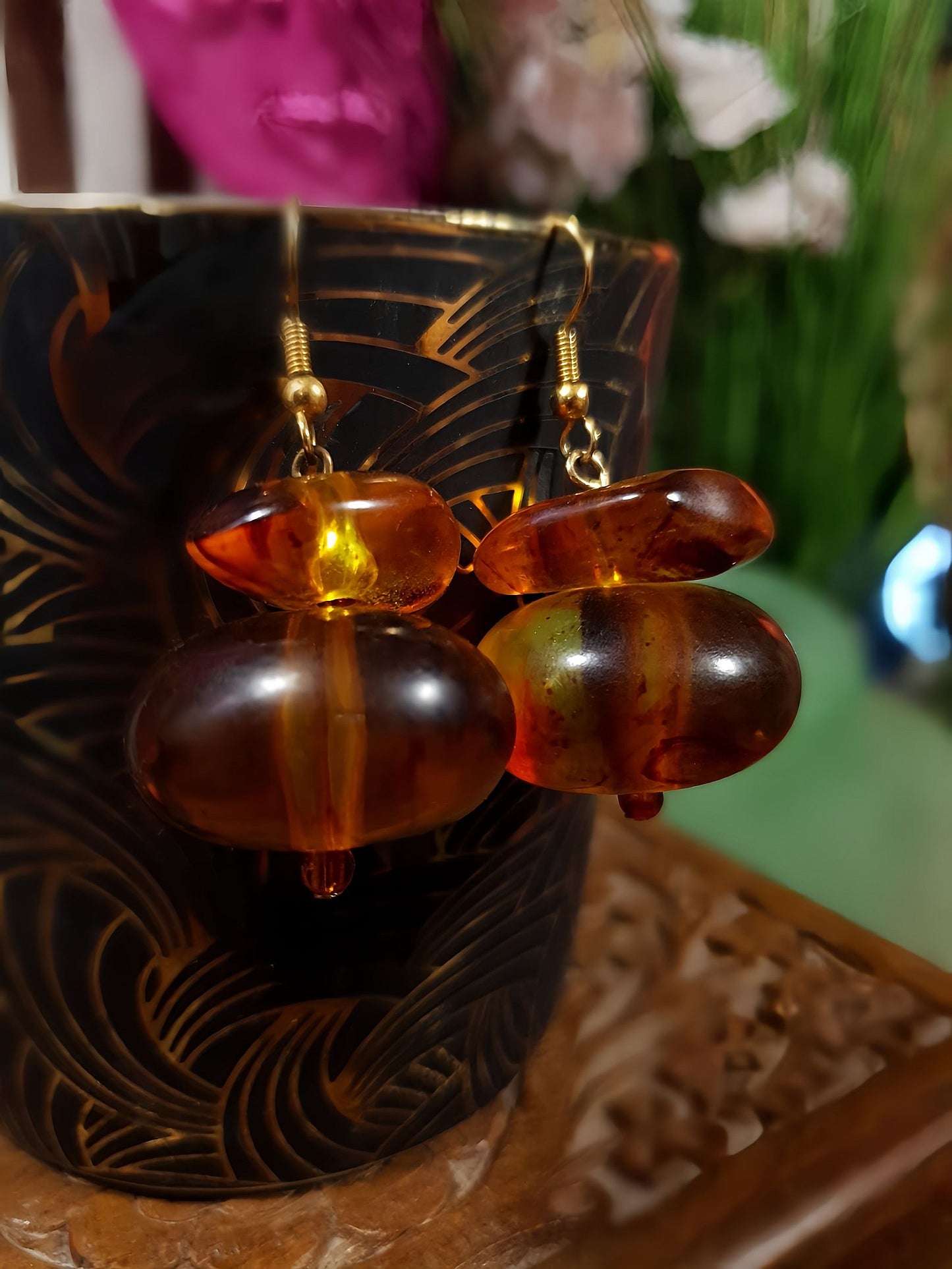 Vintage 1970s Orange Lucite Earrings Boho Dangle Drop Bohemian