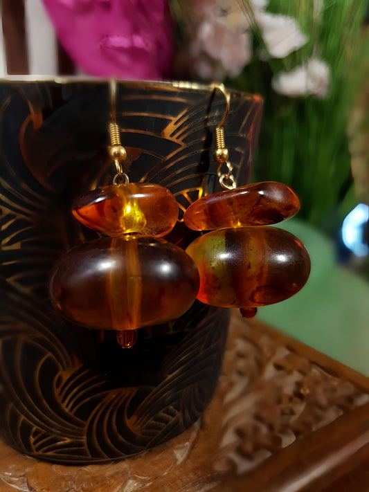 Vintage 1970s Orange Lucite Earrings Boho Dangle Drop Bohemian