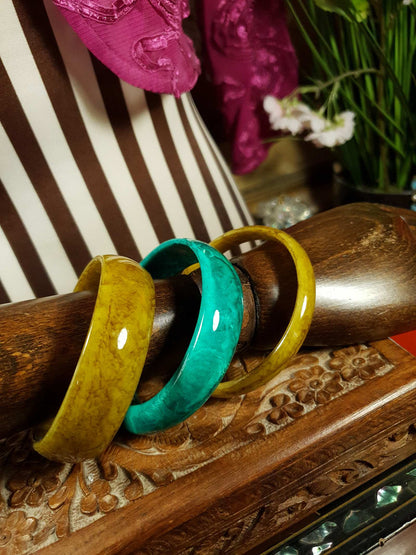 Vintage 1970s Marbled Resin Bangles Green Turquoise Bracelet Set Of Three Retro