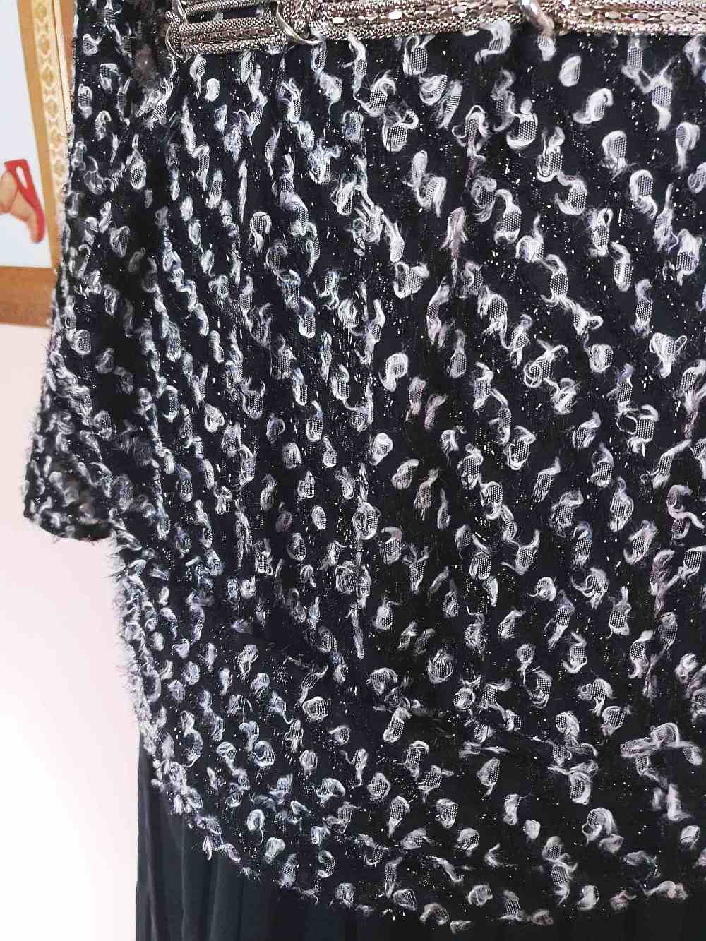 Vintage 1970s Black White Chiffon Dress Pleated Drop Waist Size 8/10