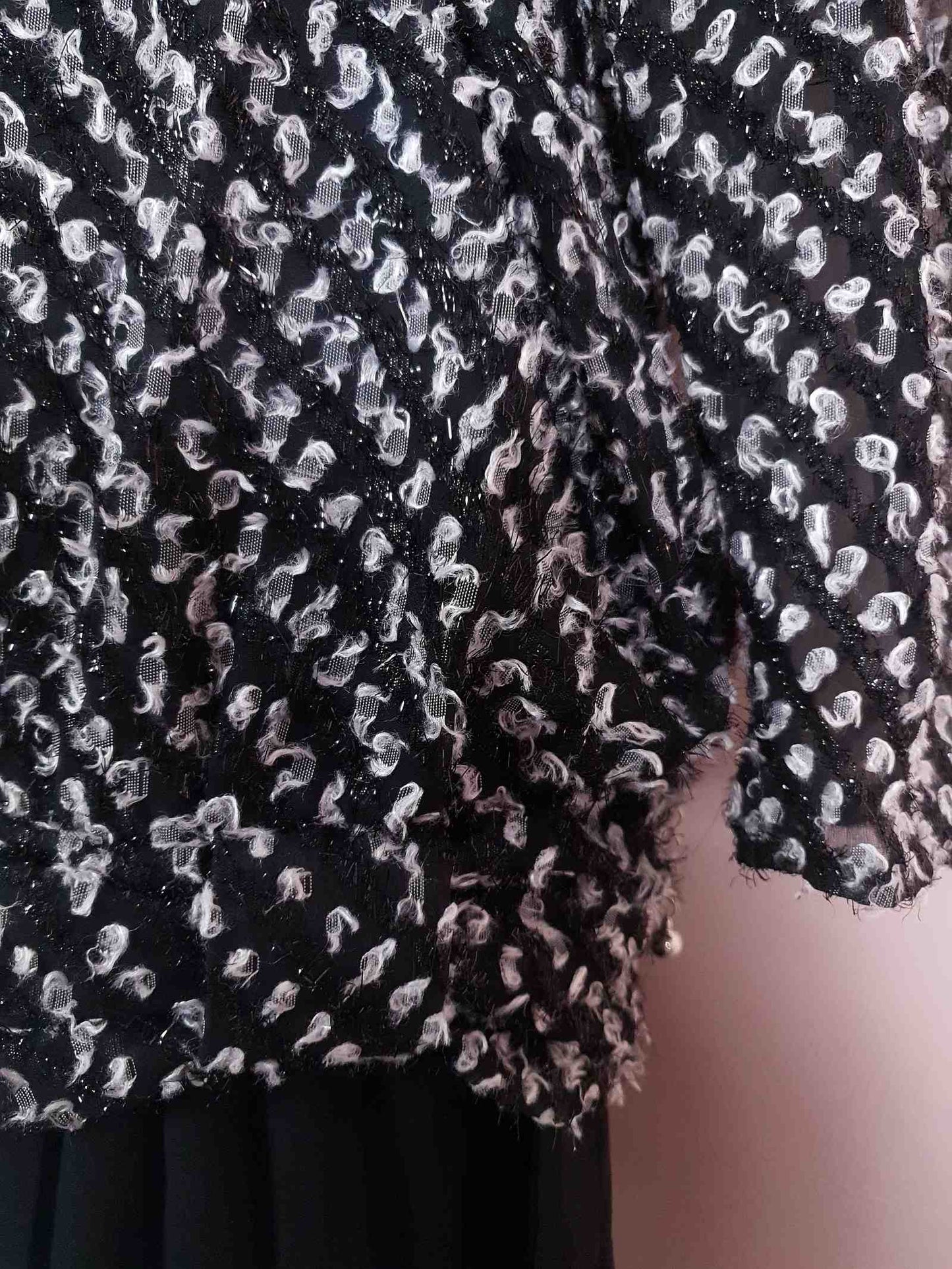 Vintage 1970s Black White Chiffon Dress Pleated Drop Waist Size 8/10
