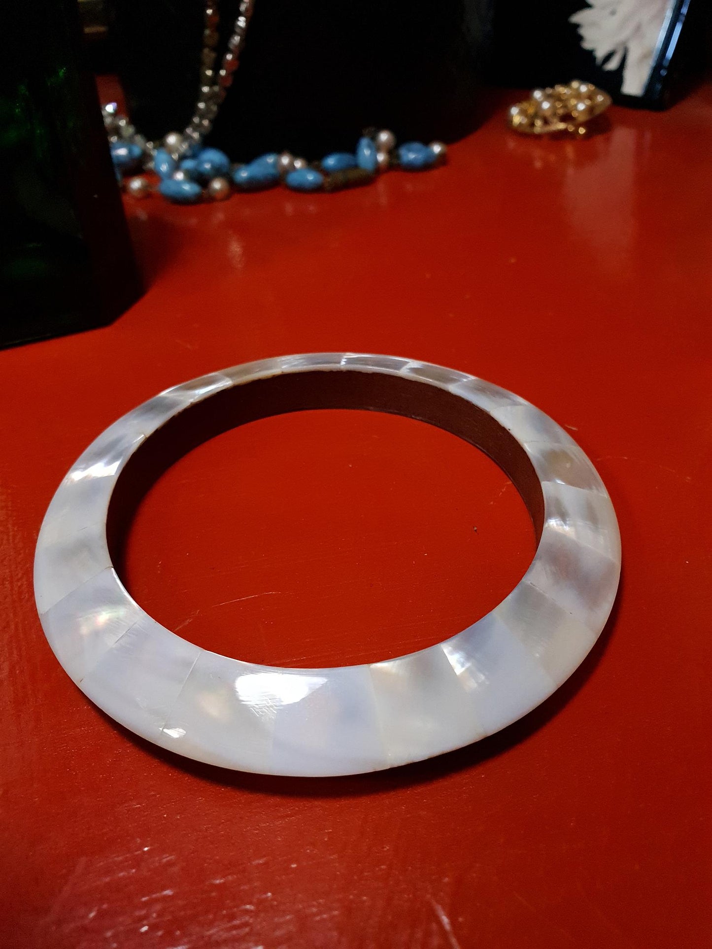 Vintage 1970s Mother Of Pearl Bangle Bohemian Bracelet Boho