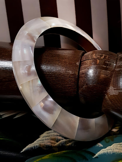 Vintage 1970s Mother Of Pearl Bangle Bohemian Bracelet Boho