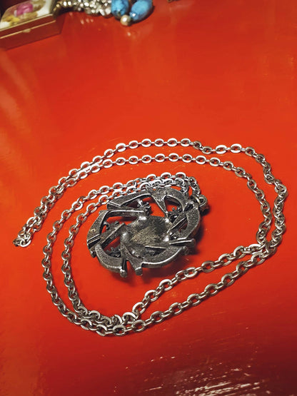 Vintage Jasper Scottish Pewter Artisan Necklace Pendant Gemstone 28" 1970s Celtic