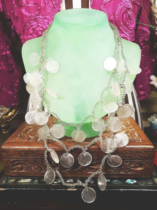 Vintage Boho Shell Statement Necklace Layered 1970s Bohemian Retro 25.5"