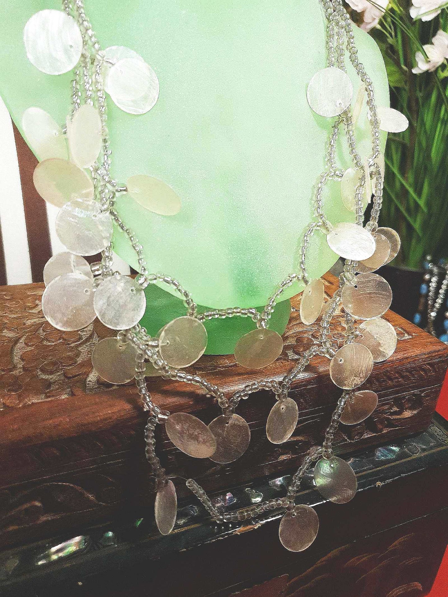 Vintage Boho Shell Statement Necklace Layered 1970s Bohemian Retro 25.5"