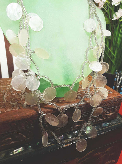 Vintage Boho Shell Statement Necklace Layered 1970s Bohemian Retro 25.5"