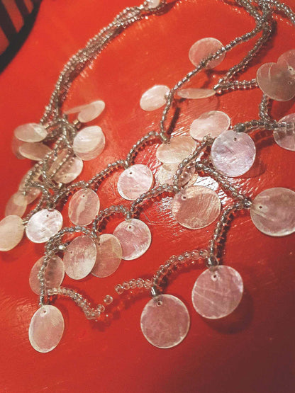 Vintage Boho Shell Statement Necklace Layered 1970s Bohemian Retro 25.5"