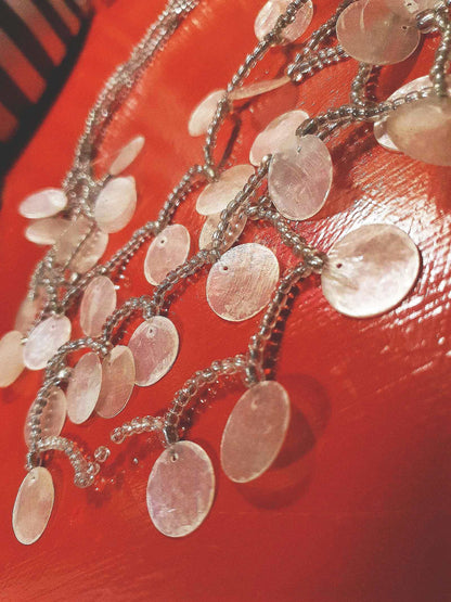 Vintage Boho Shell Statement Necklace Layered 1970s Bohemian Retro 25.5"