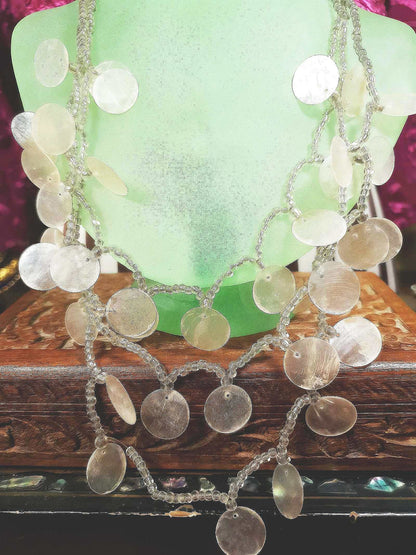 Vintage Boho Shell Statement Necklace Layered 1970s Bohemian Retro 25.5"