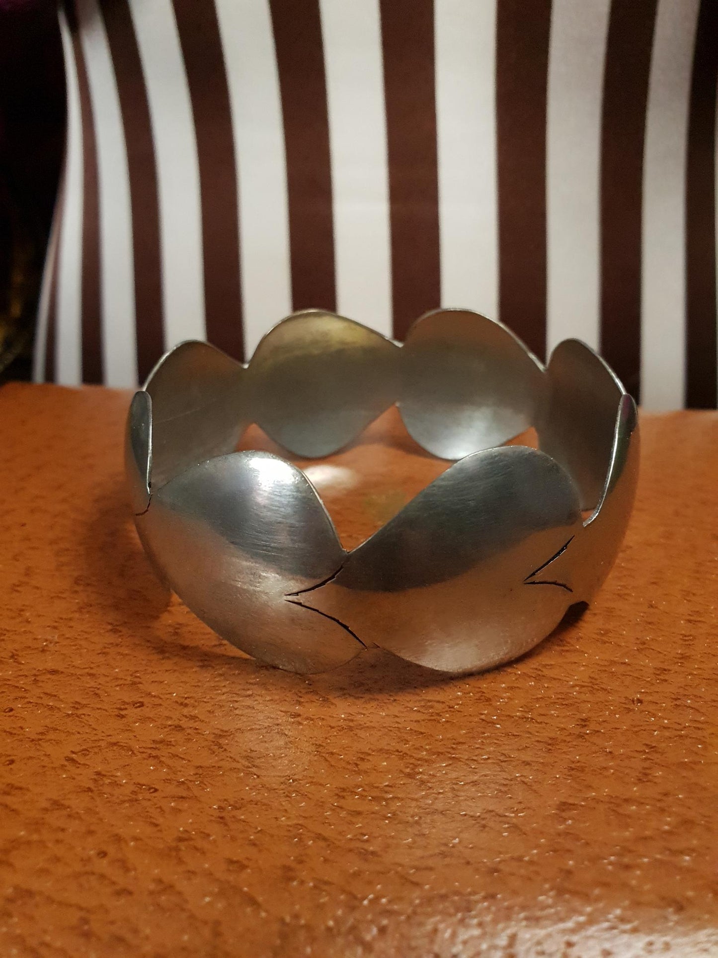Vintage 1970s Steel Heart Bangle Bracelet Artisan