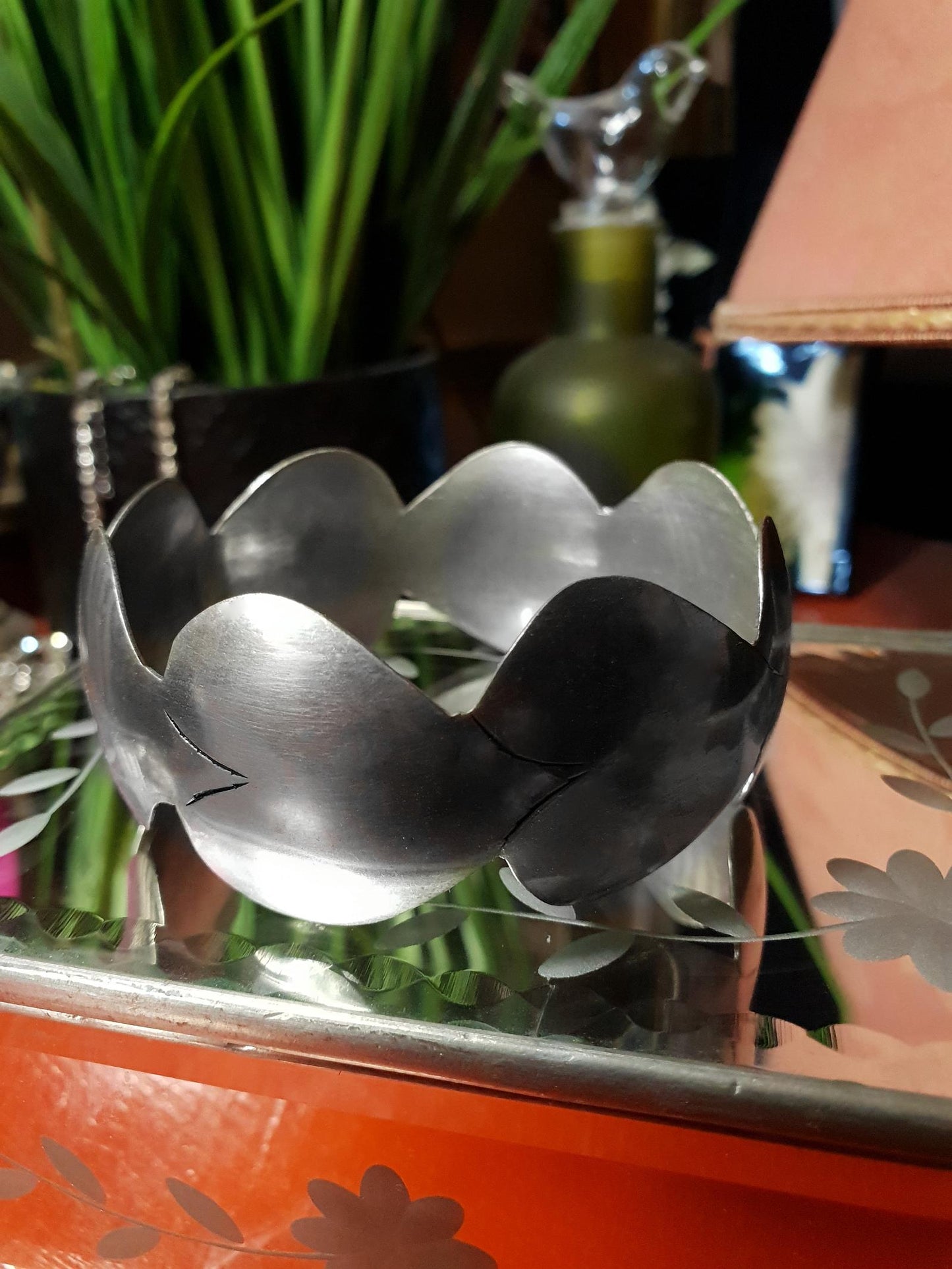 Vintage 1970s Steel Heart Bangle Bracelet Artisan