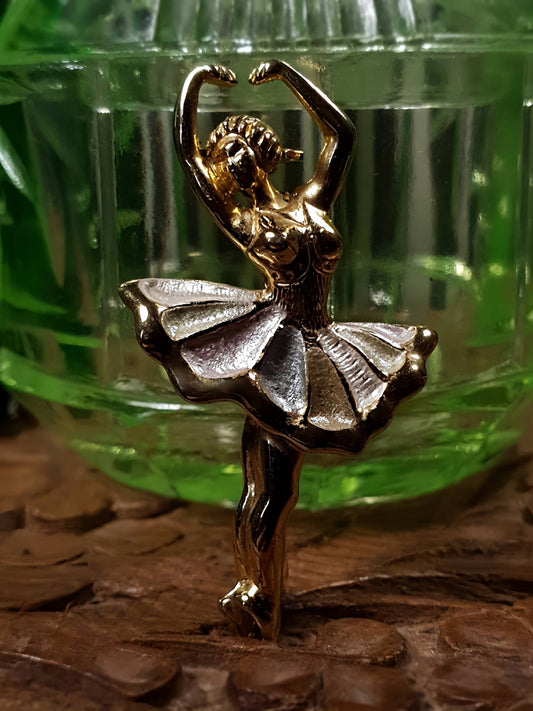 Vintage 1970s Ballerina Brooch Gold Tone Enamel