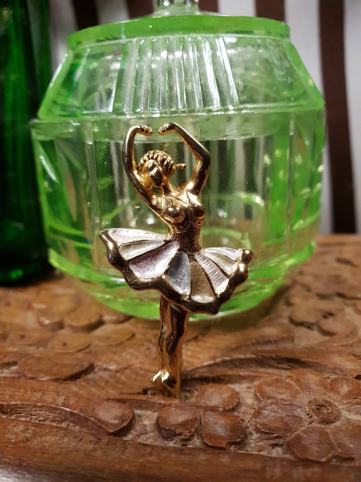 Vintage 1970s Ballerina Brooch Gold Tone Enamel