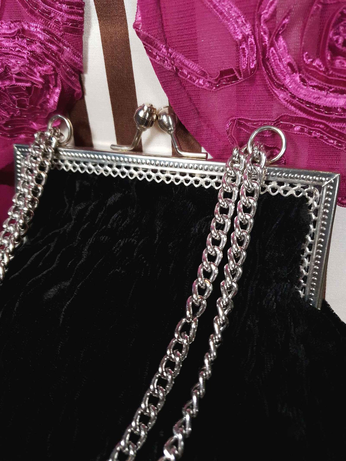 Vintage 1970s Black Velvet Evening Bag Shoulder Handbag Italian