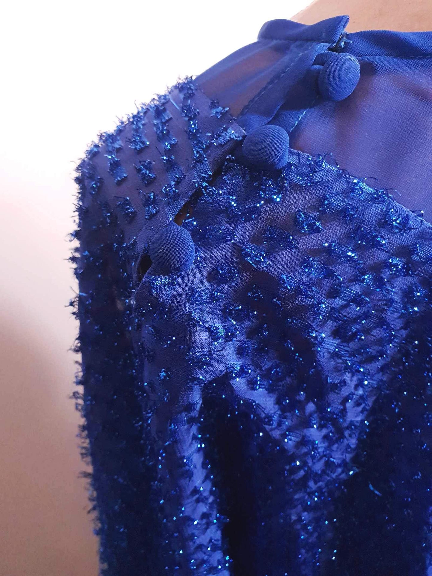 Vintage 1970s Blue Glitter Chiffon Dress Size 8 Party