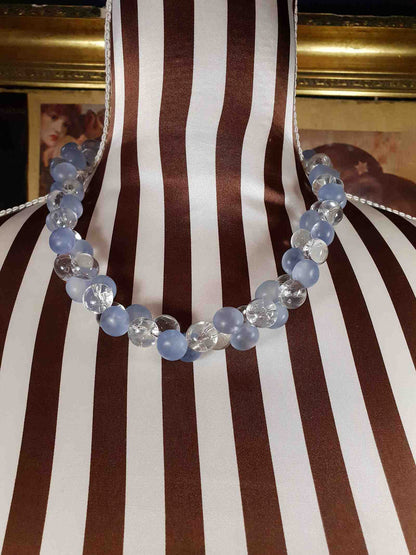 Vintage 1970s Blue Bauble Bead Necklace 20" Retro
