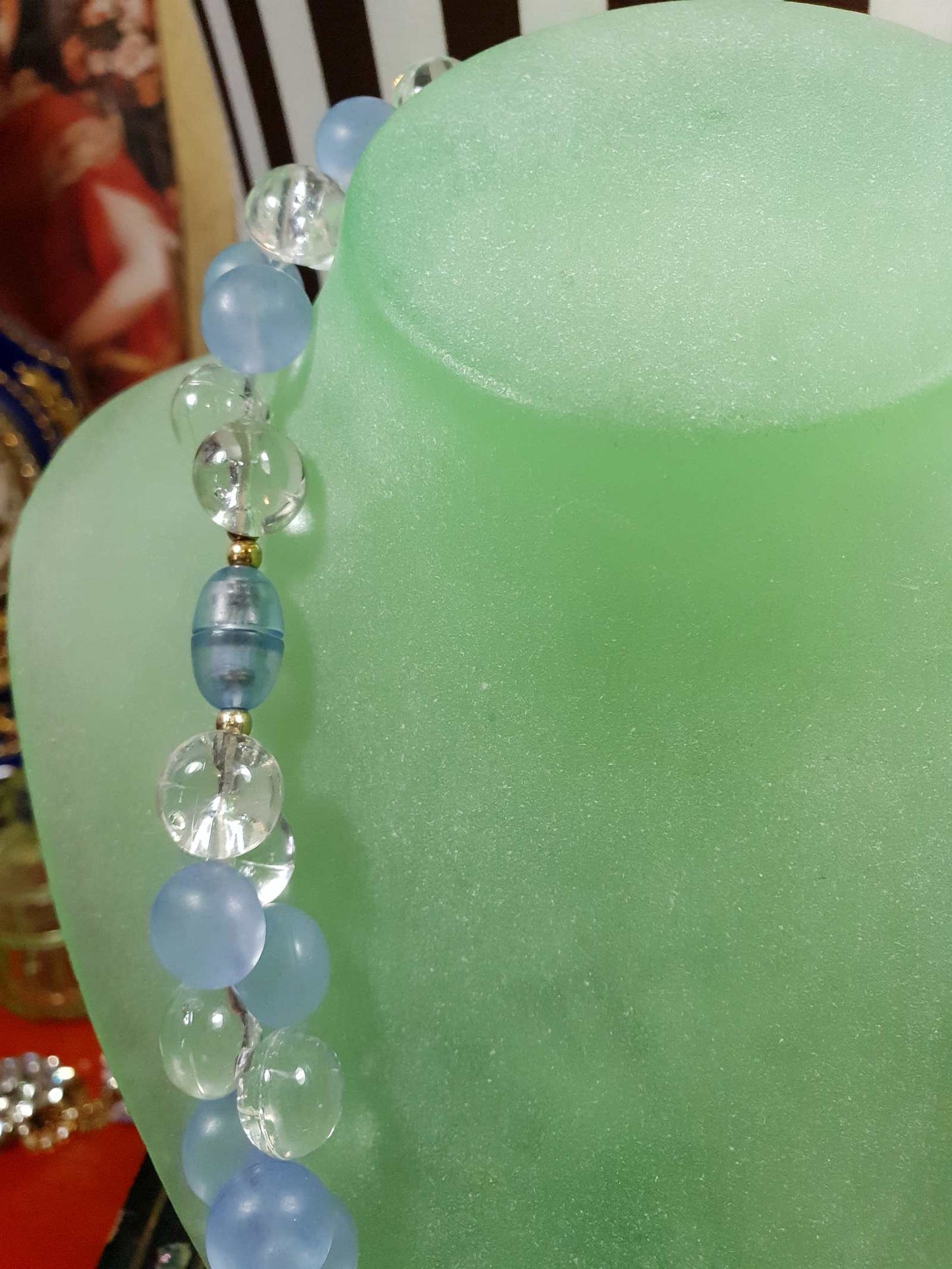 Vintage 1970s Blue Bauble Bead Necklace 20" Retro
