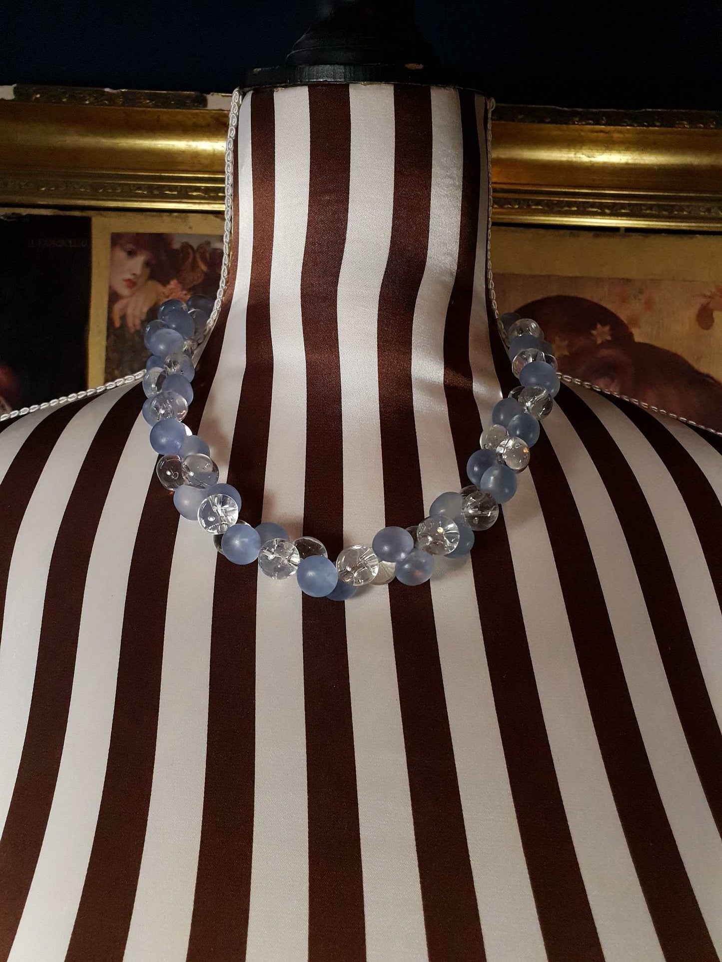 Vintage 1970s Blue Bauble Bead Necklace 20" Retro