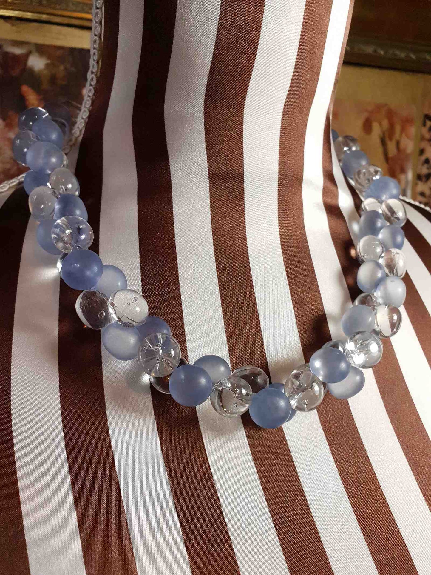 Vintage 1970s Blue Bauble Bead Necklace 20" Retro