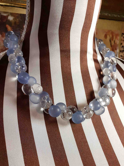 Vintage 1970s Blue Bauble Bead Necklace 20" Retro