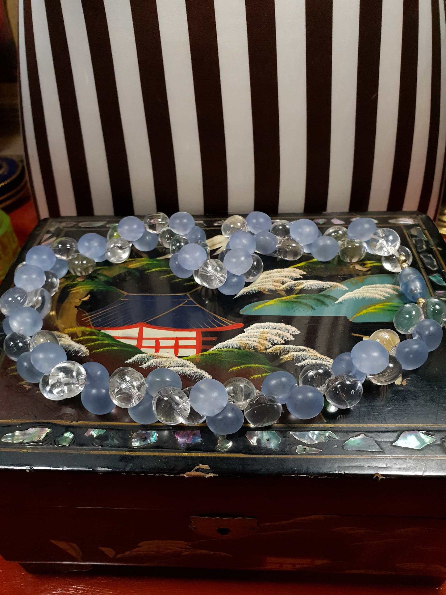 Vintage 1970s Blue Bauble Bead Necklace 20" Retro