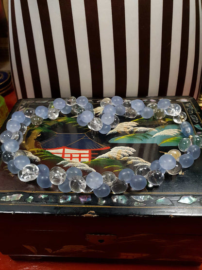 Vintage 1970s Blue Bauble Bead Necklace 20" Retro