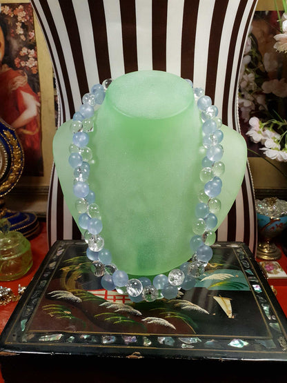 Vintage 1970s Blue Bauble Bead Necklace 20" Retro